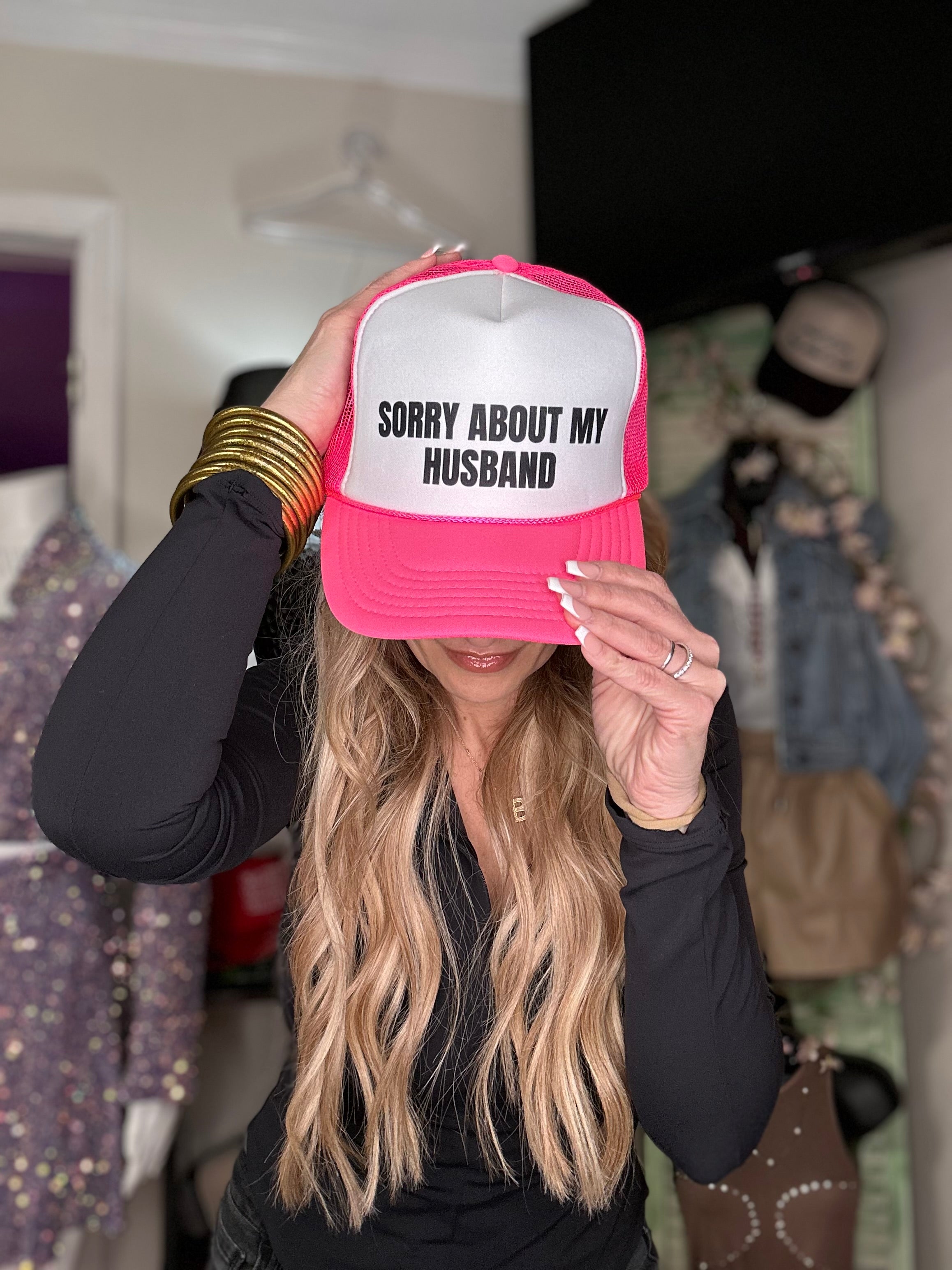 SORRY ABOUT MY HUSBAND TRUCKER HAT