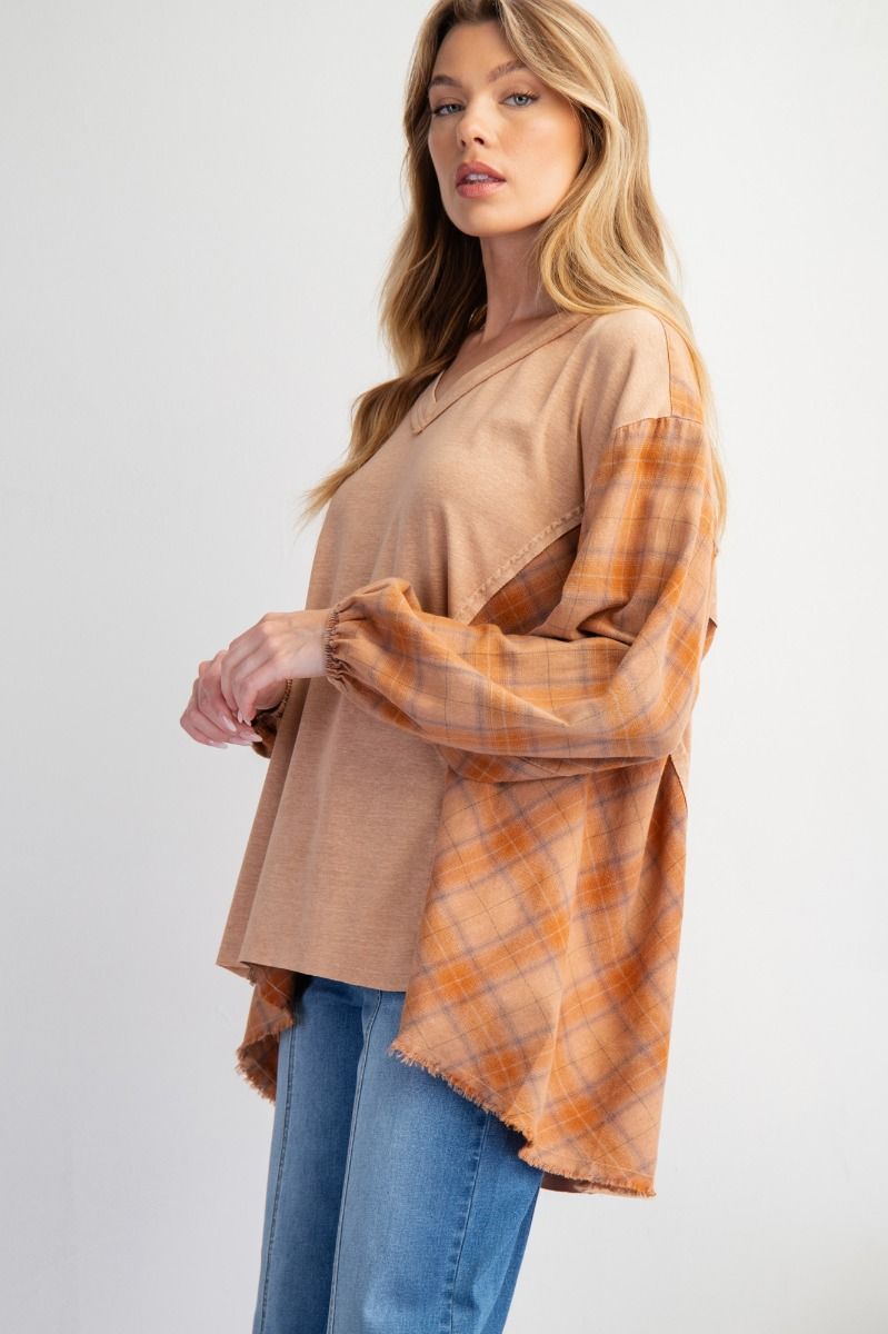 LENNOX PLAID MIX JERSEY TOP