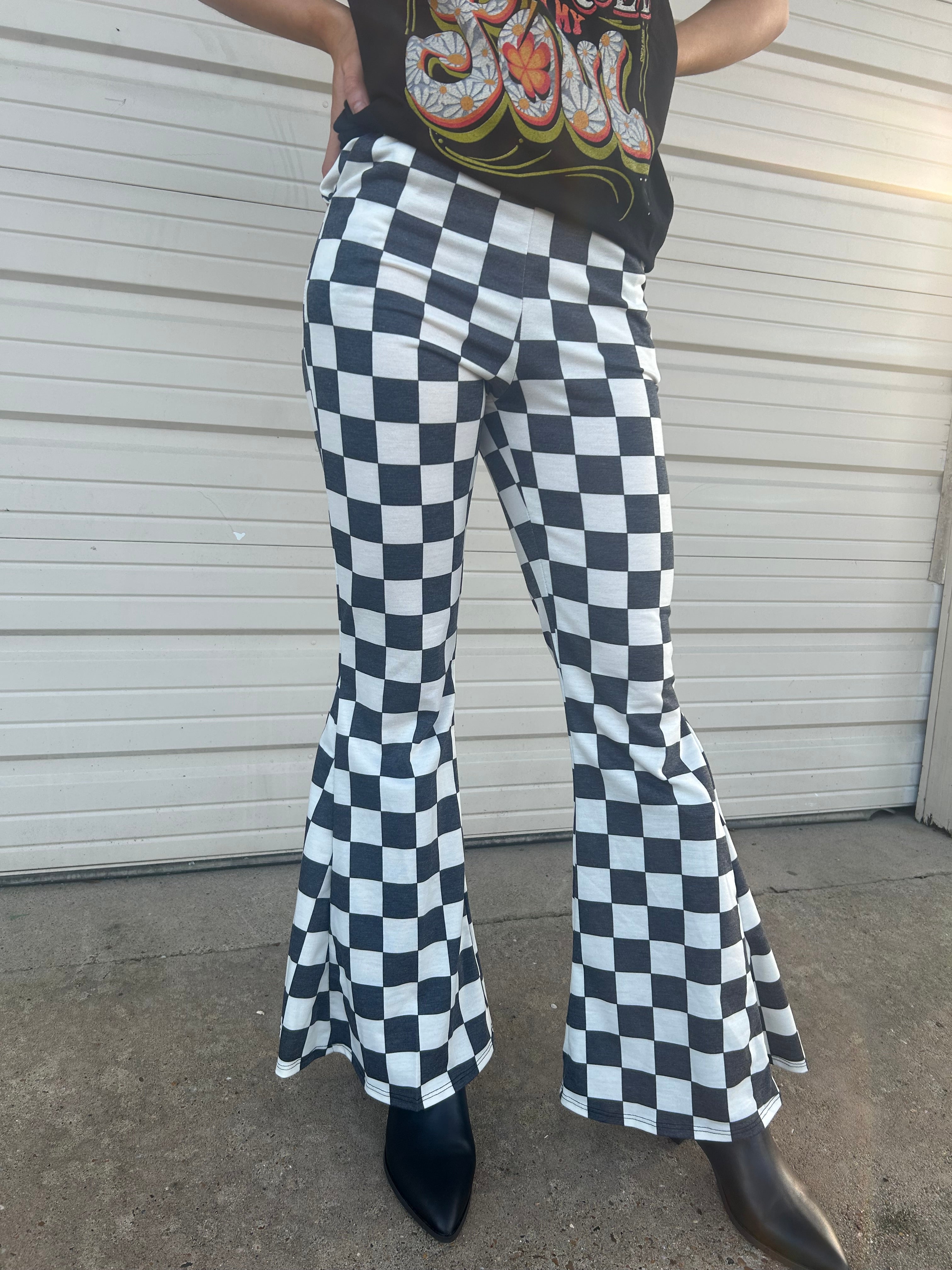 CHECKERED FLARE PANTS