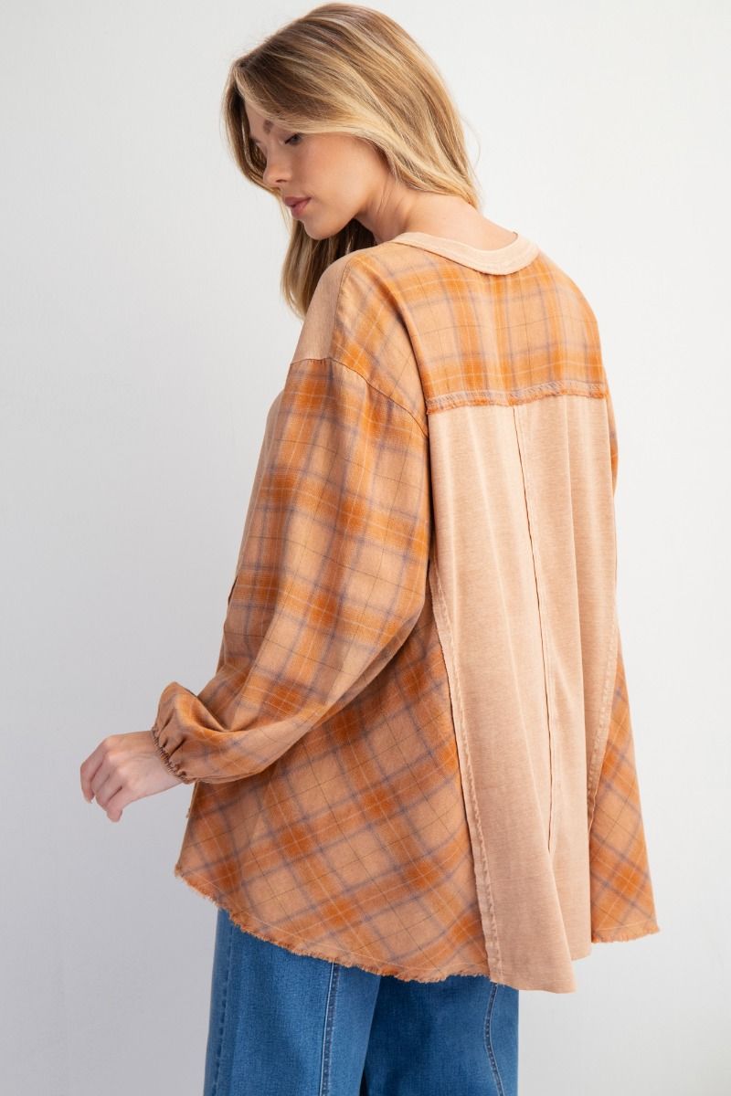 LENNOX PLAID MIX JERSEY TOP