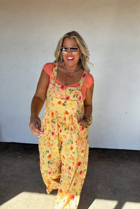 SPRING FLORAL KARLI BOHO OVERALLS - ON STOCK