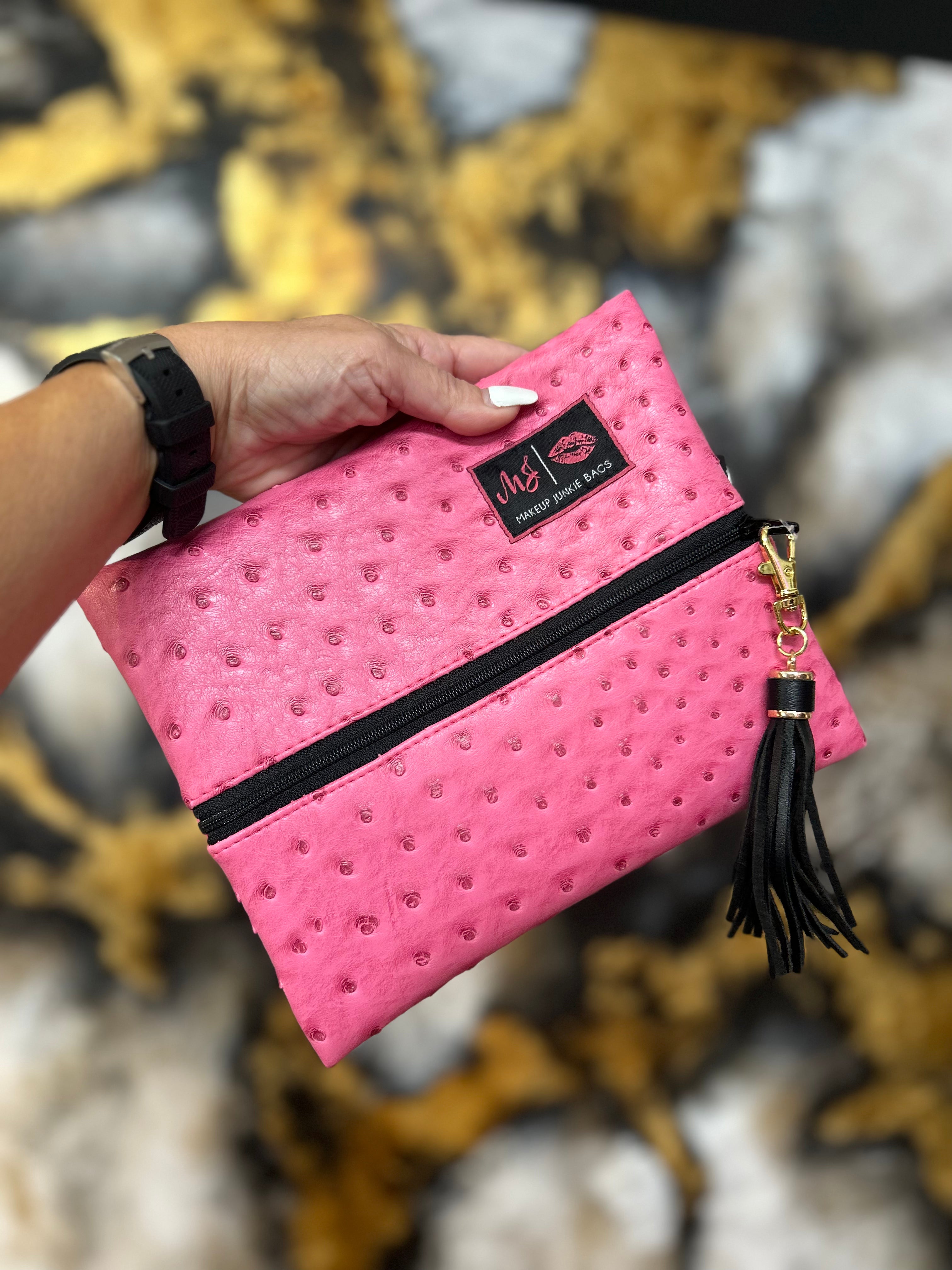 Makeup Junkie Large Pink Ostrich Bag – Grey Barn Boutique