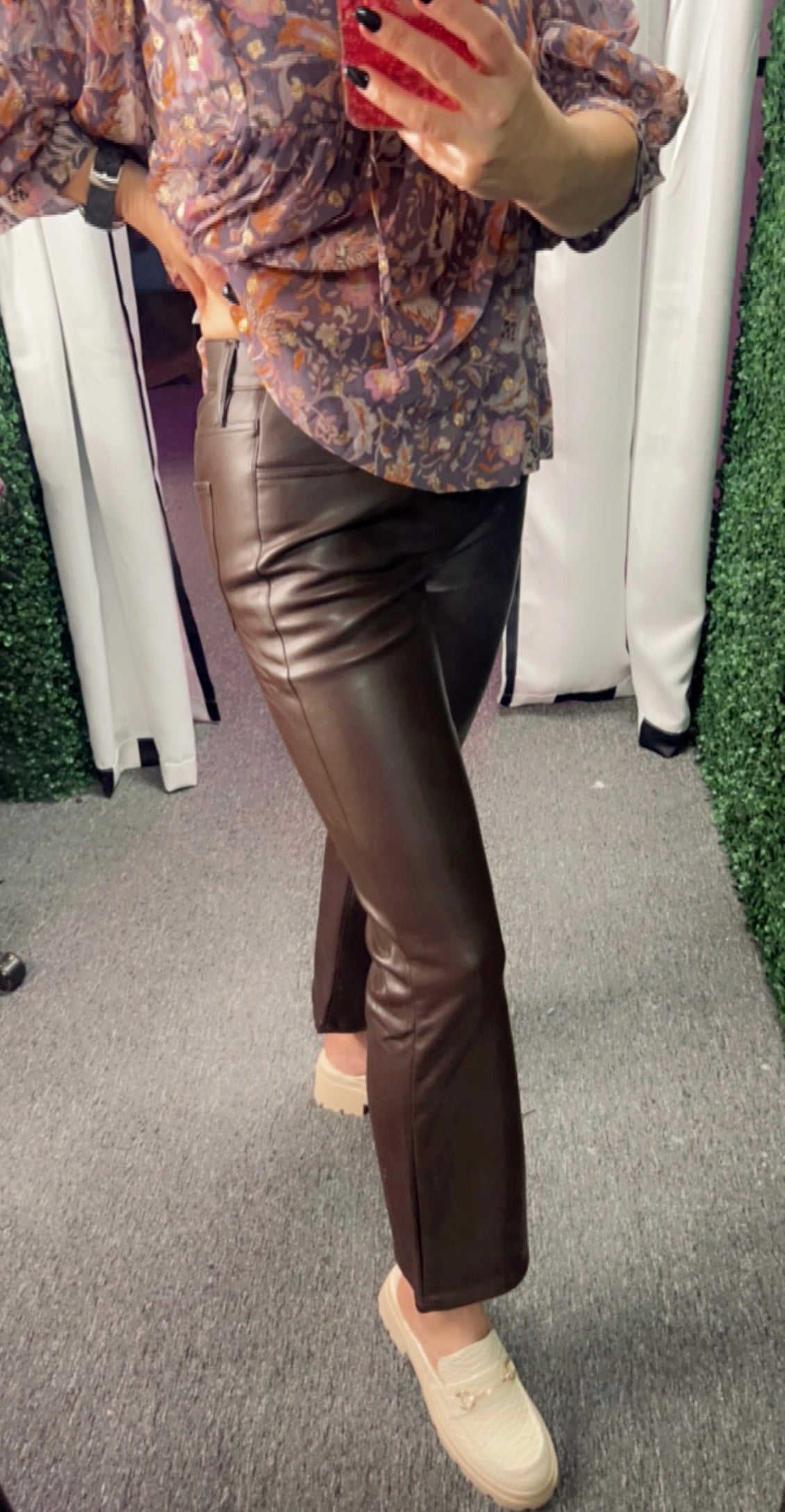 JEANNE SUPER HIGH RISE CROPPED FLARE VEGAN LEATHER PANTS IN COFFEE